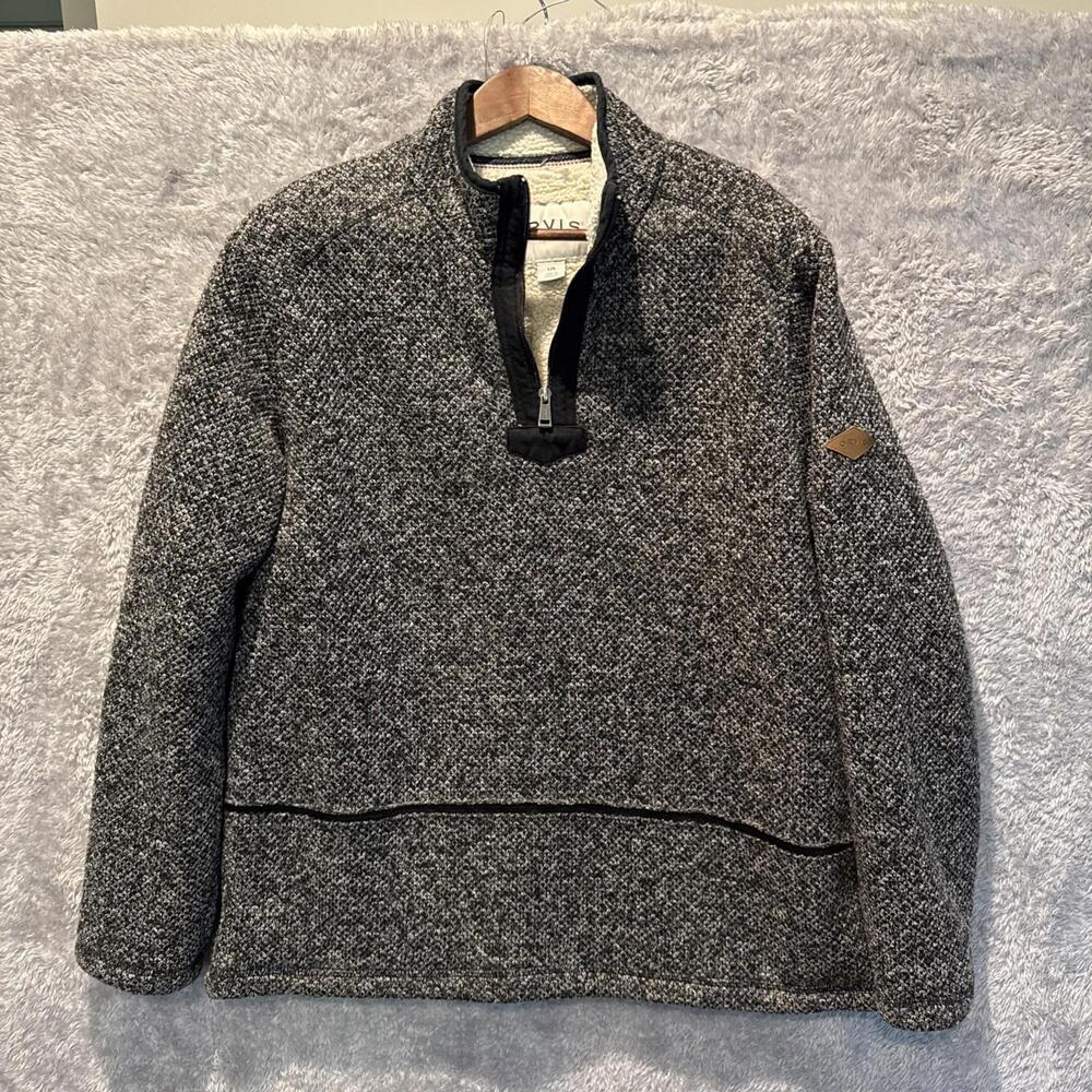 Orvis Men's Gray 1/4 Zip Heavyweight Pullover Fleece Sherpa Lined Mens Size L